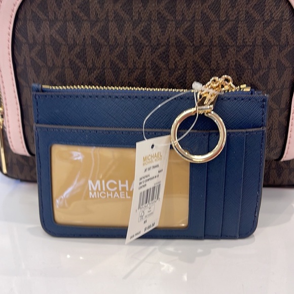 MICHAEL KORS SMALL TOP ZIP COINPOUCH WITH ID KEYCHAIN CARDHOLDER WALLET 
NAVY - Picture 5 of 16